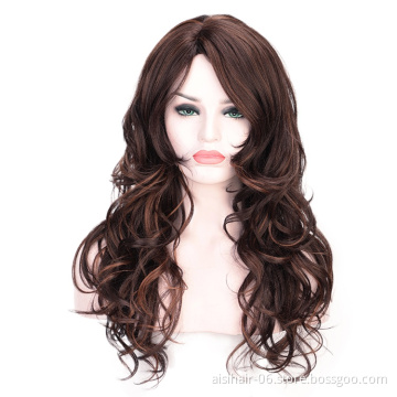 High Temperature Hair Body Wave Mixed Brown Long Wig Synthetic Wig For Black White Women Party Fashion Cosplay Wigs
